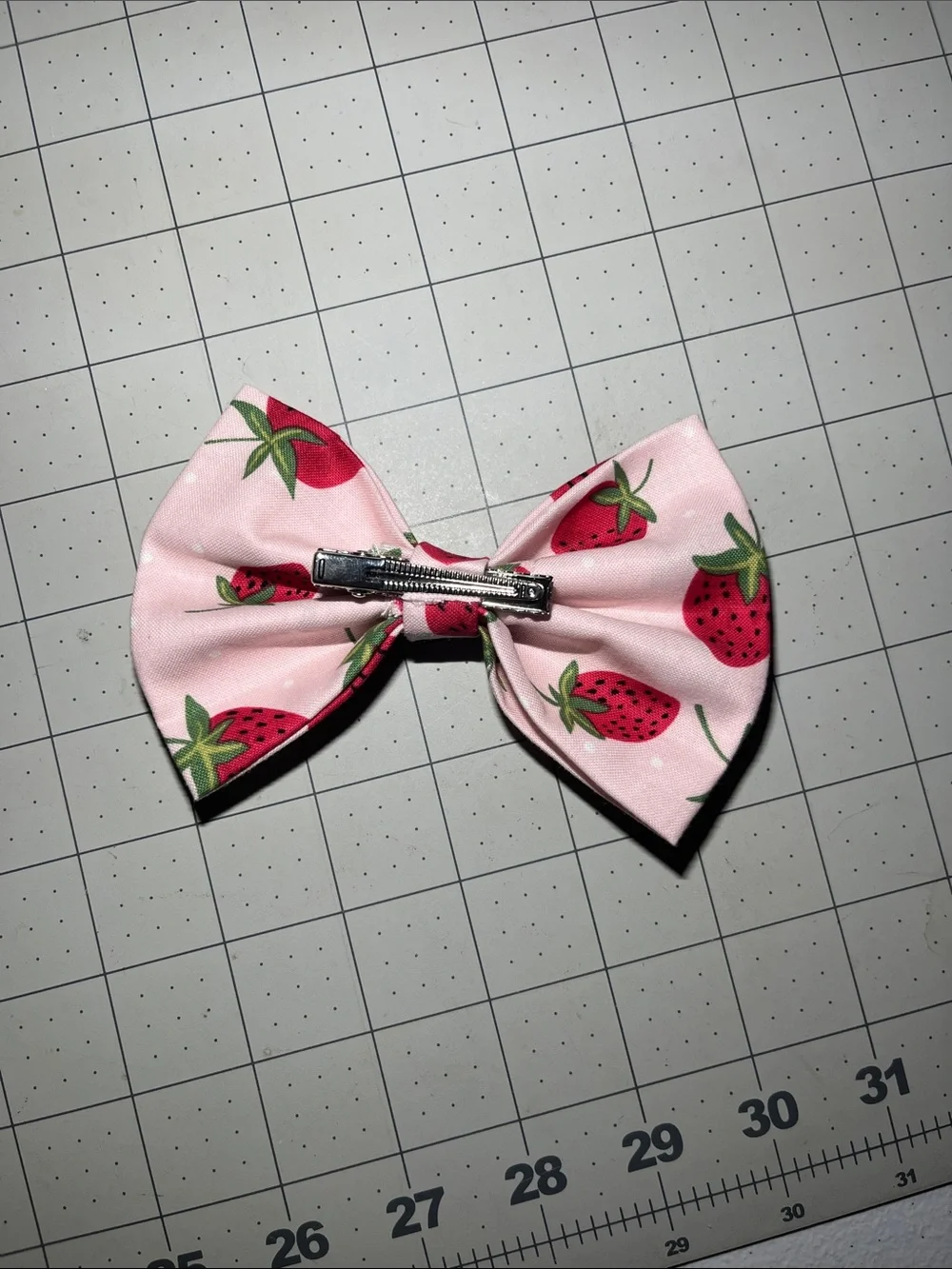 Pink Strawberry Print Kids Hair Bow Clip